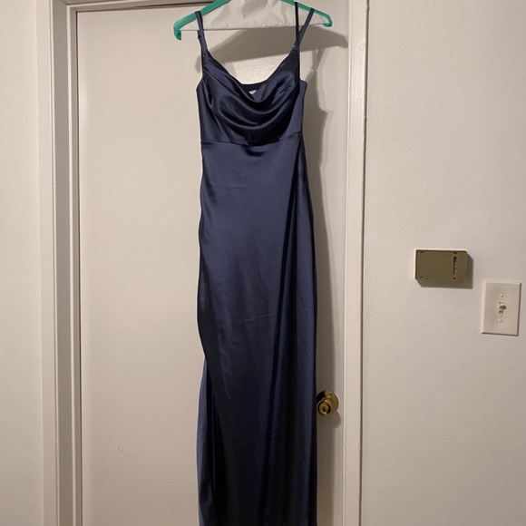 Revelry Skye Satin Maxi India Blue Dress Size 0 Petite - Picture 2 of 3
